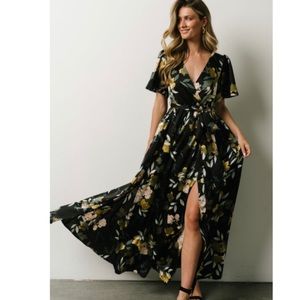 NWT Sicily Satin Maxi Black Floral Maxi Dress